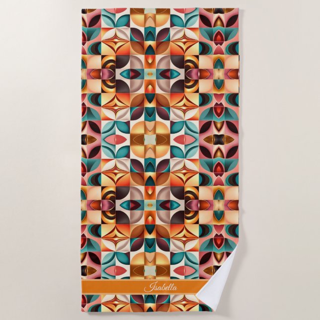 Retro Modern Abstract Squares Collection Beach Towel (Front)