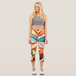 Retro Modern Abstract Squares Collection Capri Leggings