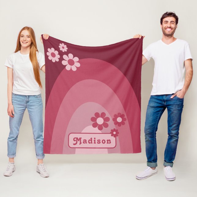 Retro Modern Arch Name Pink Fleece Blanket (In Situ)