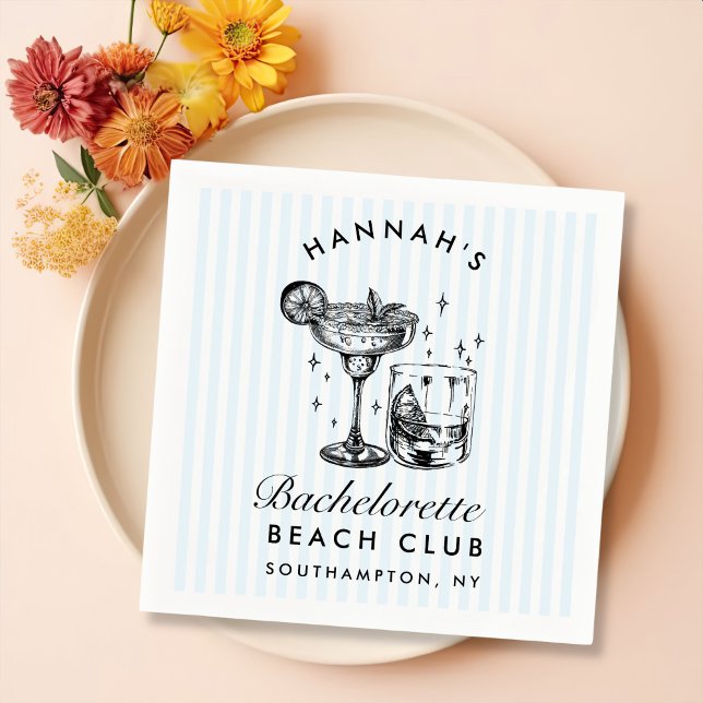 Retro Modern Bachelorette Blue Paper Napkins (Creator Uploaded)