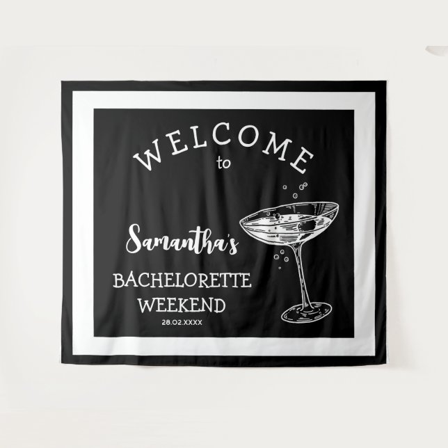 Retro Modern Bachelorette Party Backdrop Cocktail Tapestry (Front (Horizontal))