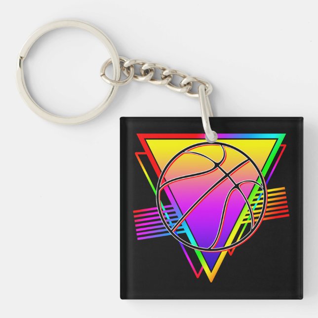 Retro Modern Basketball Ball Key Ring (Front)