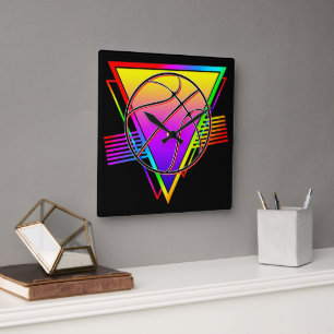 Retro Modern Basketball Ball Square Wall Clock