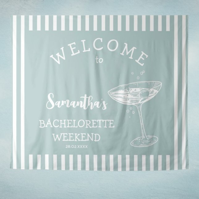 Retro Modern Beige Bachelorette Party Backdrop Tapestry (Coastal Modern Bachelorette Party Backdrop Tapestry in nautical light blue and white stripes )