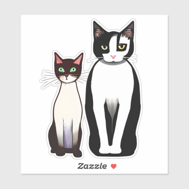 Retro Modern Black and White Cat and Kitten (Sheet)