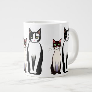 Retro Modern Black and White Cat and Kitten Large Coffee Mug