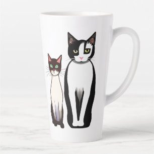 Retro Modern Black and White Cat and Kitten Latte Mug