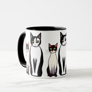 Retro Modern Black and White Cat and Kitten Mug