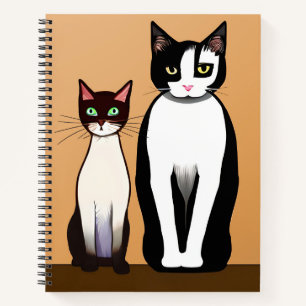 Retro Modern Black and White Cat and Kitten Notebook