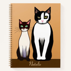 Retro Modern Black and White Cat and Kitten  Notebook