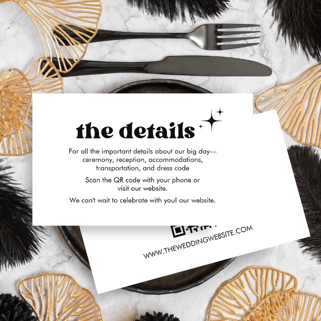 Retro Modern Black Bold & Chic Wedding Details Enclosure Card (Bold & Chic Retro Modern Black Wedding Details Card)