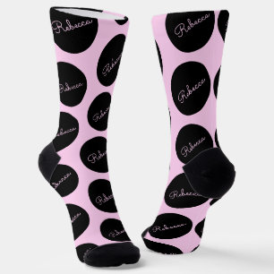 Retro-modern Black & Pink Polka Dot Design Socks