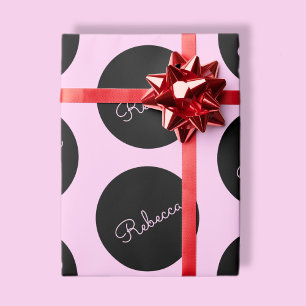 Retro-modern Black & Pink Polka Dot Design Wrapping Paper