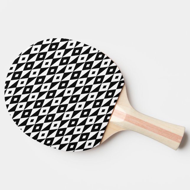 Retro Modern Black White Diamond Shape Pattern Ping Pong Paddle (Side)