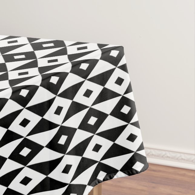 Retro Modern Black White Diamond Shape Pattern Tablecloth (In Situ)
