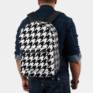 Retro Modern Black White Hounds-tooth Weaving Printed Backpack
