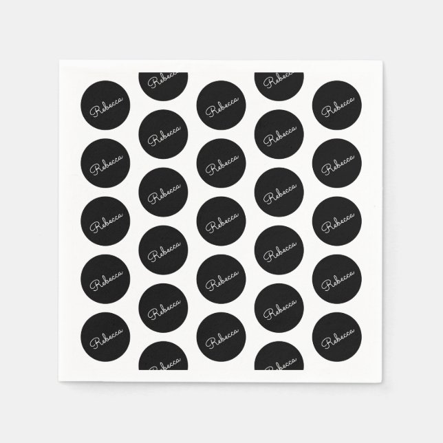 Retro-modern Black & White Polka Dot Design Napkin (Front)