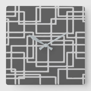 Retro Modern Blanched Slate Squares On Storm Grey Square Wall Clock