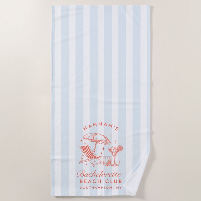 Retro Modern Blue Bachelorette Party Beach Towel (Front)
