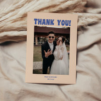 Retro Modern Blue & Beige Wedding Photo
