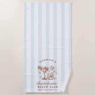 Retro Modern Blue & Brown Bachelorette Weekend Beach Towel
