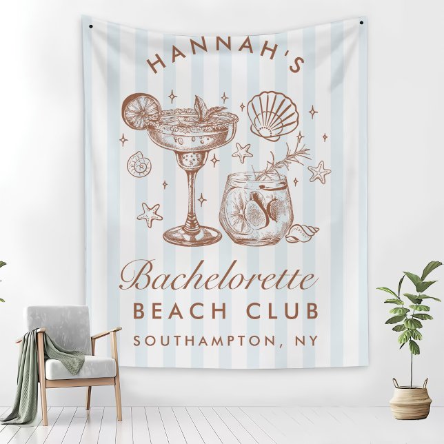 Retro Modern Blue & Brown Bachelorette Weekend Tapestry (Creator Uploaded)