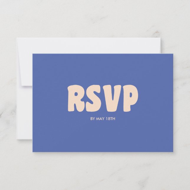 Retro Modern Bold Blue QR Code Wedding Website RSVP Card (Front)