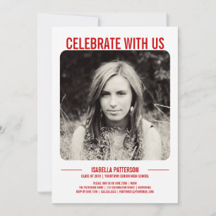 Retro Modern Bold Graduation Party Photo   Red Invitation