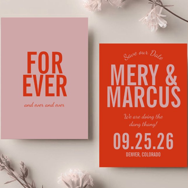 Retro Modern Bold Red & Pink Script Wedding  Save The Date (Creator Uploaded)