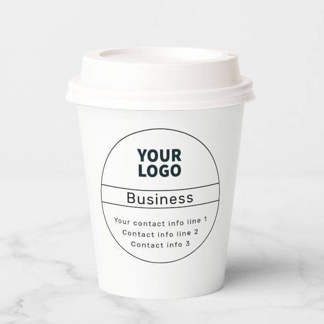 Retro-Modern Business or Brand Contact info Paper Cups (Front)
