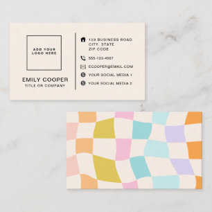 Retro Modern Chequered Chequerboard Logo Custom  Business Card