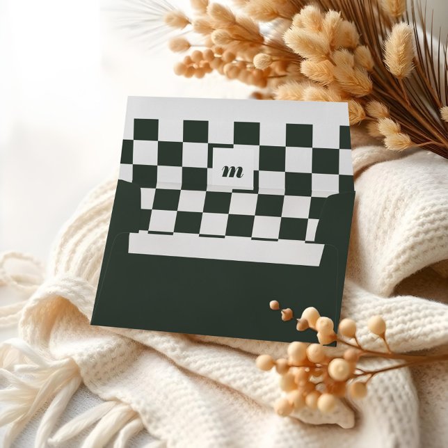 Retro Modern Chequered Pattern Custom Monogram Envelope (Retro Modern Chequered Pattern Custom Monogram Envelope)