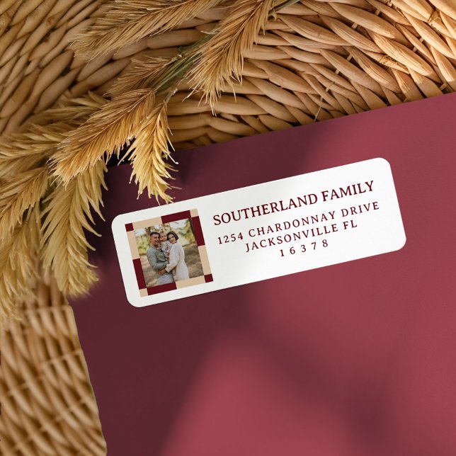 Retro Modern Chequered Pattern Family Photo (Retro Modern Checkered Pattern Family Photo Label)