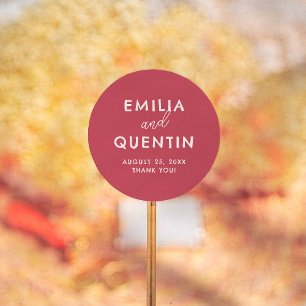 Retro Modern Cherry Red Wedding Thank You Favour Classic Round Sticker