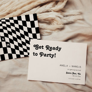 Retro Modern Chic Black Chequered Save the Date Invitation
