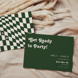 Retro Modern Chic Dark Green Chequered Save the Da Invitation