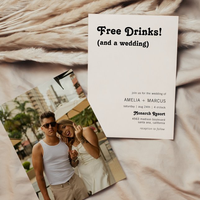 Retro Modern Chic Free Drinks Wedding Invitation (Creator Uploaded)