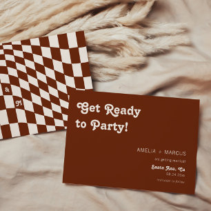 Retro Modern Chic Terracotta Chequered Save the Da Invitation