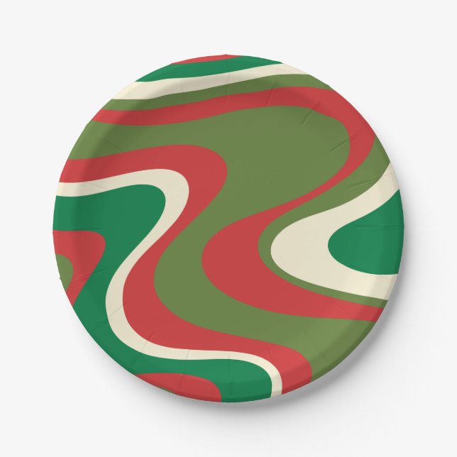 Retro Modern Christmas Swirls Abstract Paper Plate (Front)