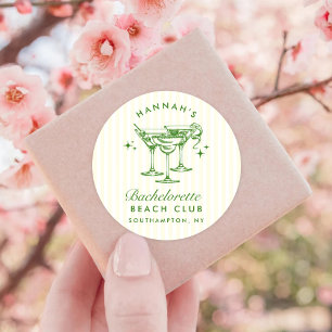 Retro Modern Cocktail Bachelorette Green Classic Round Sticker
