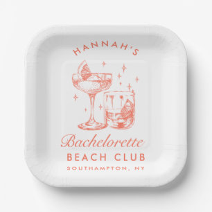 Retro Modern Cocktail Bachelorette Orange Paper Plate