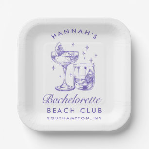 Retro Modern Cocktail Bachelorette Purple Paper Plate