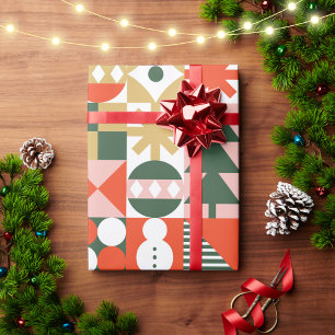 Retro Modern Colorful Scandinavian Christmas Wrapping Paper