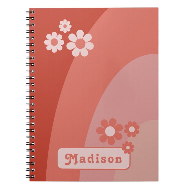 Retro Modern Curve Daisy Name Notebook (Front)