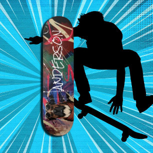 Retro Modern Cute Personalised family dog Skateboard