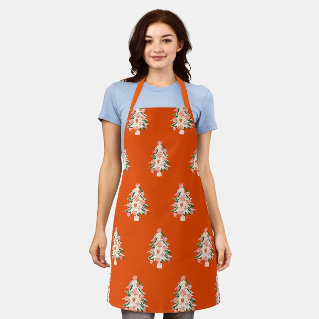 Retro Modern Cute Seasonal Christmas Tree Holiday Apron (Worn)