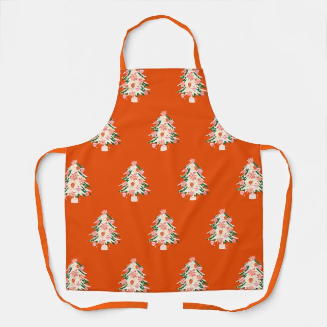 Retro Modern Cute Seasonal Holiday Tree Christmas Apron (Front)