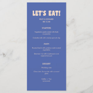 Retro Modern Dark Blue Beige "Let's Eat!" Wedding Menu