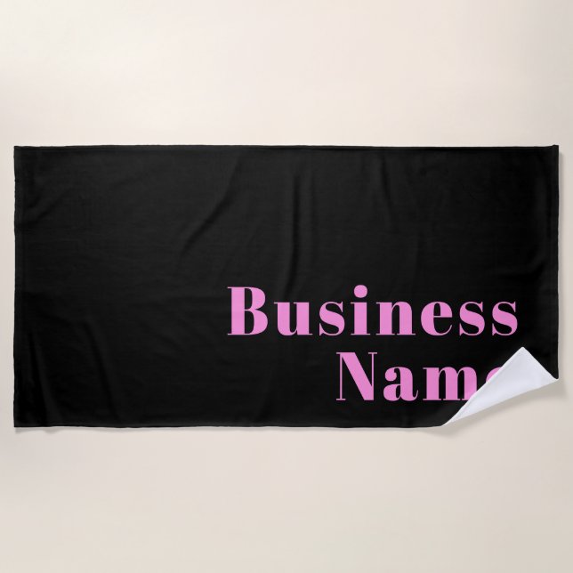 Retro-modern Editable Text | Black & Pink Beach Towel (Front)