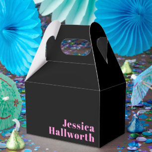 Retro-modern Editable Text   Black & Pink Favour Box